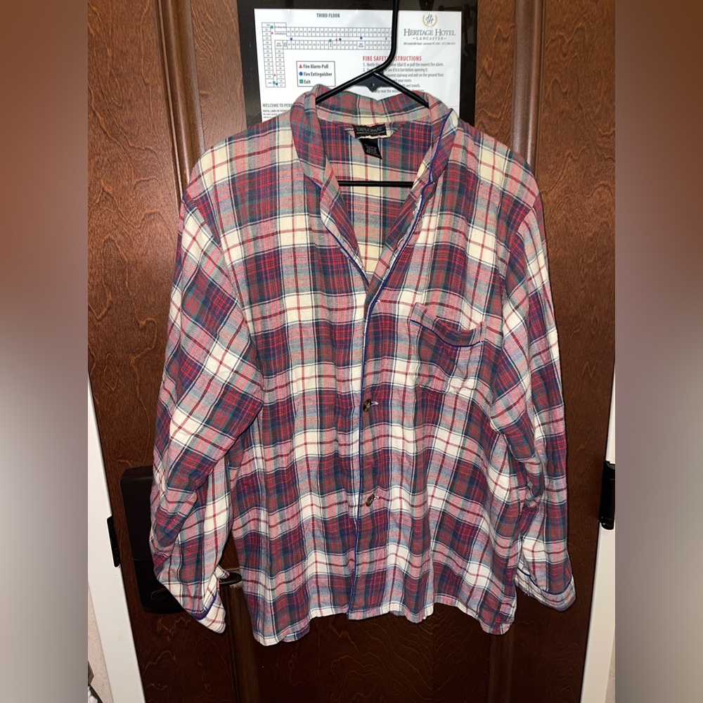 Plaid Flannel Pajama Top Button-Up Shirt By Diplomat Size Medium